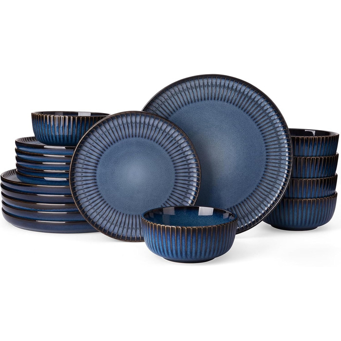 Набір посуду Starlight, 18 предметів: тарілки для 6 осіб, рельєфний, мікрохвильова піч та посудомийна машина, анти-подряпини, реактивна глазур, матовий бежево-білий