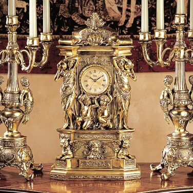 Design Toscano Chateau Chambord Classic Fireplace Clock, Polyresin, Gold-Finish, 51 cm
