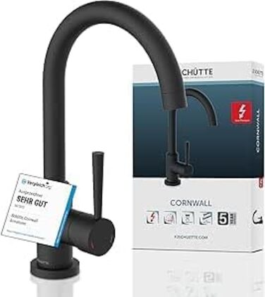 Кран кухонний SCHÜTTE Cornwall, 360° поворотний, чорний, з однорідним змішувачем для раковини