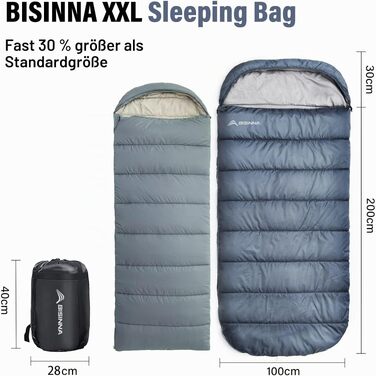 Зимовий спальний мішок BISINNA XXL для дорослих великого розміру, теплий кемпінговий спальник на 3-4 сезони, сірий, 2.5 кг, застібка зліва
