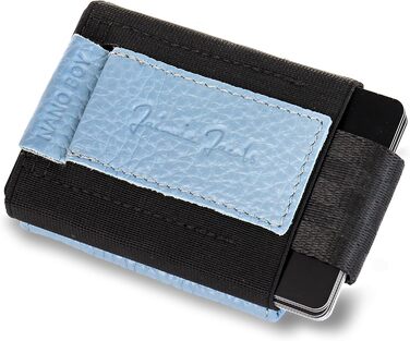 Jaimie Jacobs Minimalist Wallet Nano Boy Pocket Mini Wallet made of Textile with Drawstring, Slim Card Holder for Men and Women (Embossed Leather, Pigeon Blue)