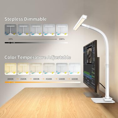 LED лампа настільна EppieBasic з регулюванням яскравості, 12W, для офісу та дому, захист очей, 6 кольорів, автоматичне регулювання білого світла