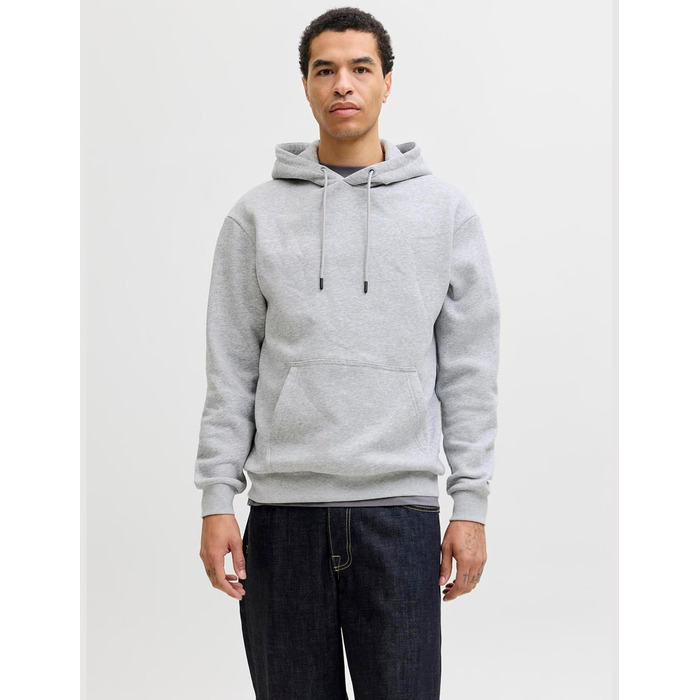 Чоловічий худі Jack & Jones однотонний з капюшоном, світло-сірий меланж, розмір L