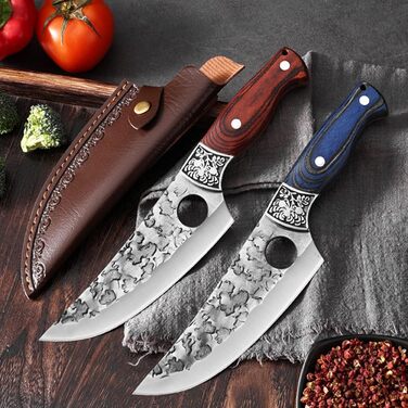 Японський ніж для обвалювання Doklasu 15 см з високоякісної сталі 5Cr15MoV з червоним дерев'яним руків'ям та піхвою