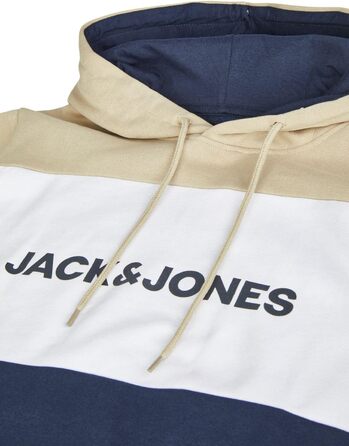Чоловічий худі Jack & Jones JWHLOGO Blocking Regular Fit з принтом, великий розмір (Plus Size), багатоколірний (зелений, синій, бежевий), 5XL