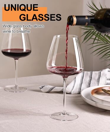 Набір келихів для червоного вина OJA, 4 шт., великі бургундські келихи, 652 мл, виготовлені з ручного видутого кришталевого скла, прозорі, ідеальні для дегустацій вина, дня народження, Різдва, ювілею