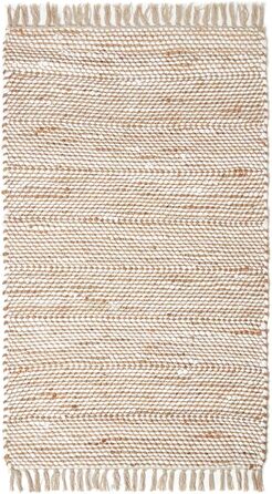 Homescapes Horizon Rug, handwoven from 100% hemp, 160 x 230cm, patchwork rug with herringbone pattern and fringe, cream natural 160 x 230 cm