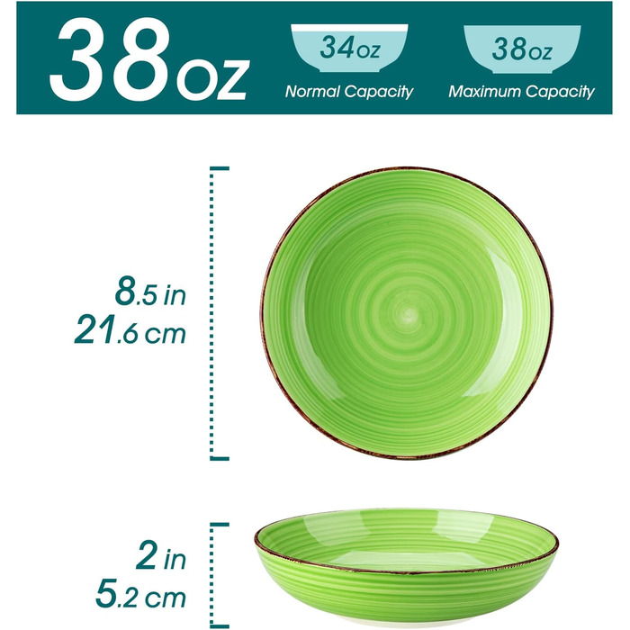 Набір тарілок для супу Vancasso Bonita, 6 шт. (38oz), для пасти, спагеті, рамену, салату, кераміка