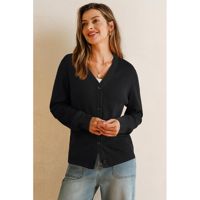 Жакет Arach Cloz з вовняної суміші: легкий кардиган V-подібного вирізу, елегантний, короткий рукав, з ґудзиками, повсякденний топ (чорний, L)