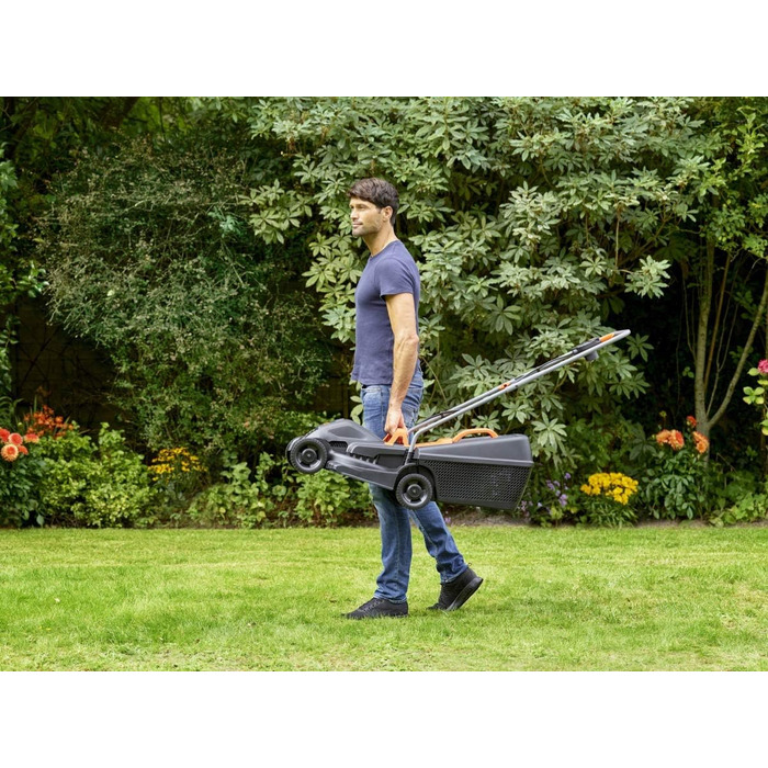 Електрична газонокосарка Black+Decker BEMW351, 1000 Вт, 32 см, 3-рівневе регулювання висоти, 35 л травозбірник, для малих садів, мультиколор