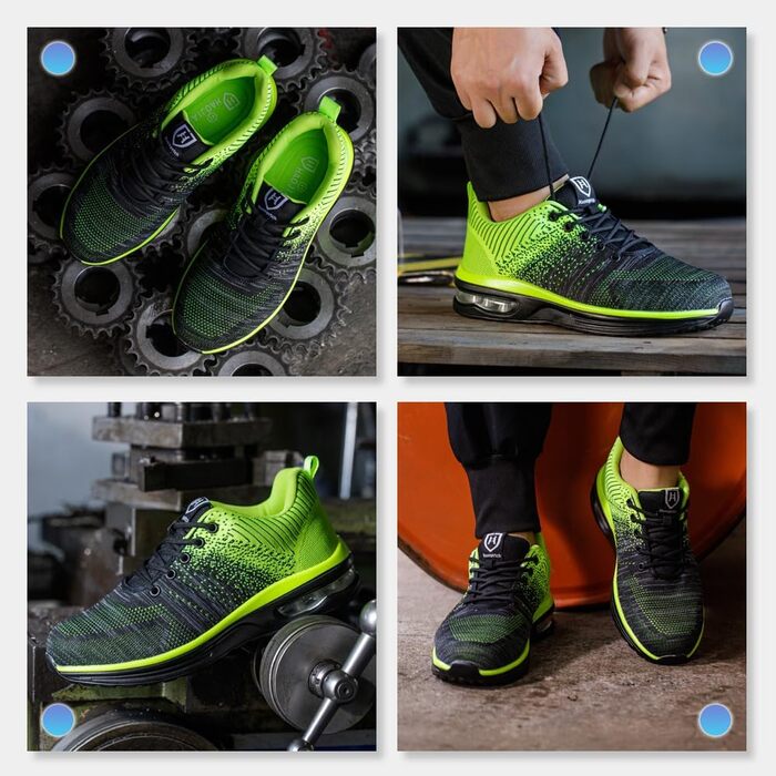 Зварювальні черевики Nasogetch для чоловіків та жінок, робочі черевики з металевим носком, спортивні, дихаючі (48 EU, Зелений)