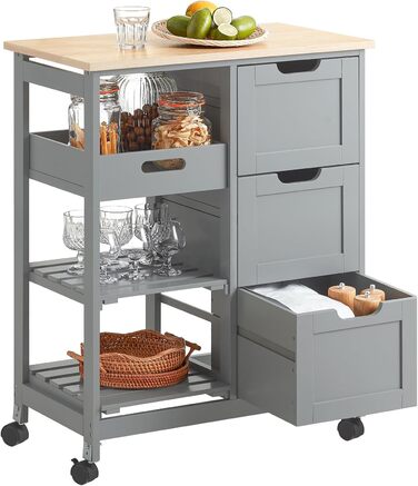 SoBuy Rolling Kitchen Cart with 2 Removable Shelves and 1 Tray - White/Light Grey