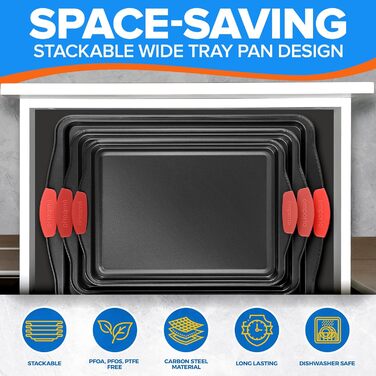 Набір форм для випічки Emporio Kitchen – антипригарне покриття, набір форм для випічки з вуглецевої сталі з силіконовими ручками, без PFOA, PFOS, PTFE, рецептурна книга в комплекті, деко для випікання (чорний, набір з 3 шт.)