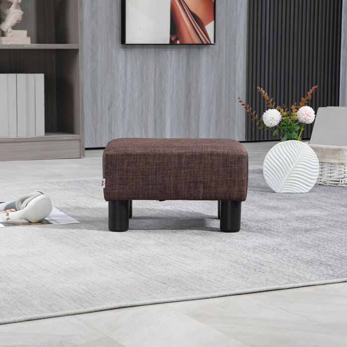 HOMCOM Footstool Ottoman - Holds up to 100 kg, Rectangular Upholstered Footstool for Living Room, Hallway, Brown, 40 x 30 x 24 cm