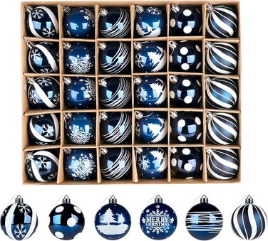 30 шт. ялинкові кулі Діаметр 6 см, пластик, темно-синій та білий колір, для прикраси ялинки на Новий Рік
