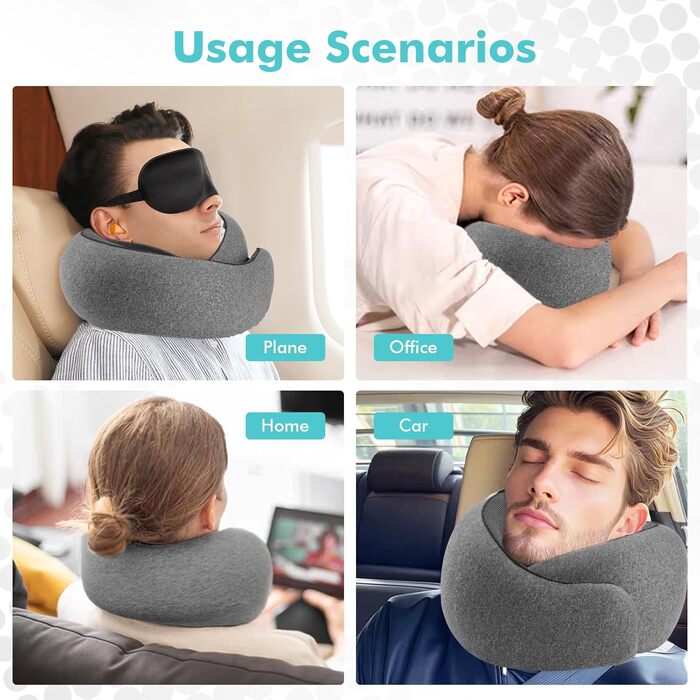 Подушка для шиї у літак, Memory Foam, ортопедична, компактна, для тривалих перельотів. З 3D-маскою для сну та берушами. Ваш незамінний супутник у подорожах
