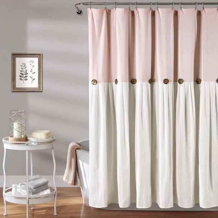 Шторка для душу Lush Decor з льону, 183 x 183 см, сірий та білий (Blush & White)
