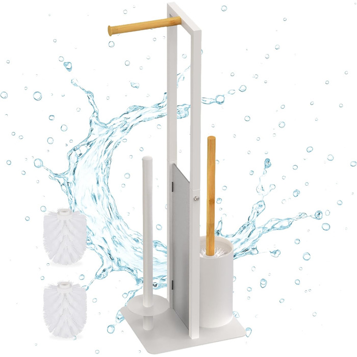 Набір для туалету Relaxdays: тримач туалетного паперу, щітка, тримач рулонів, білий/натуральний, 65 x 21 x 18 см