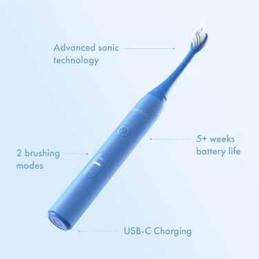 Електрична зубна щітка Ordo Sonic Lite, 35000 імпульсів/хв, для дорослих, 5+ тижнів акумулятора, USB-C, (Небесно-блакитний)