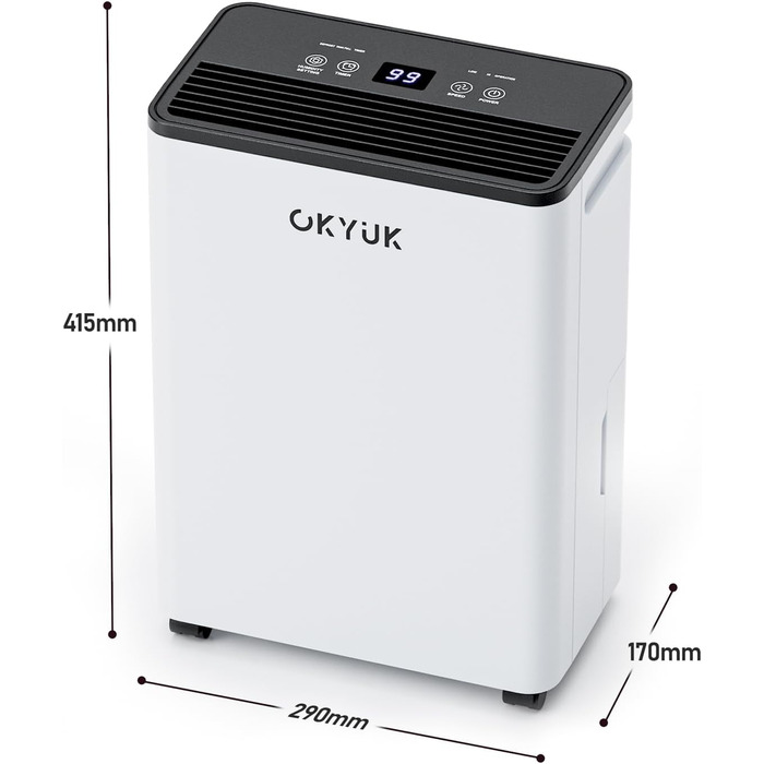 Електричний осушувач повітря OKYUK 12L з цифровим дисплеєм, для дому 40м², з автовимкненням, для RV, ванної кімнати, підвалу (білий)