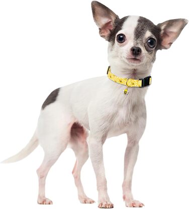 Нашийник для собак з бавовни, жовта бджілка – квітковий принт – м'який та зручний – регульований – великий розмір – унісекс – для великих собак, розмір L