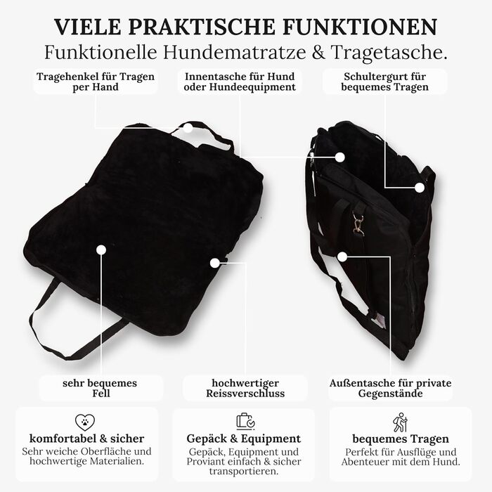 Ортопедичне собаче ліжко Wanderpfote для подорожей – зручне та сертифіковане ліжко для собак (M, Чорний)