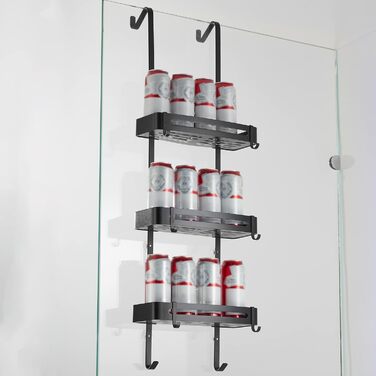 Двоярусна полиця для душу MOGFCT з гачками, з нержавіючої сталі, для ванної кімнати, чорна