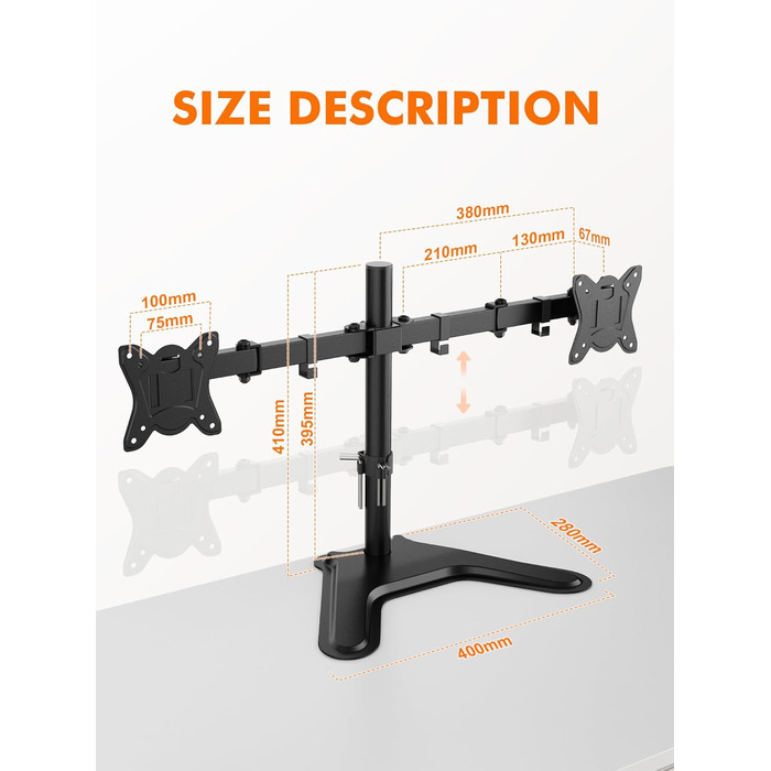 Тримач для монітора GRIFEMA для 2 моніторів, 13-27 дюймів, регульований, гнучкий, VESA 75/100mm, GB2001A-2 (U-основа)