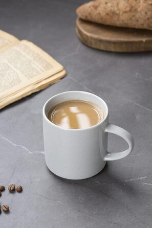 Набір посуду Nebula для 6 осіб: 18-частинний набір тарілок та набор салатників, розписний посуд з каменю, сервіз, придатний для мікрохвильової печі та посудомийної машини, колір кориця (світло-сірий), чашки (355мл, 6 шт.)