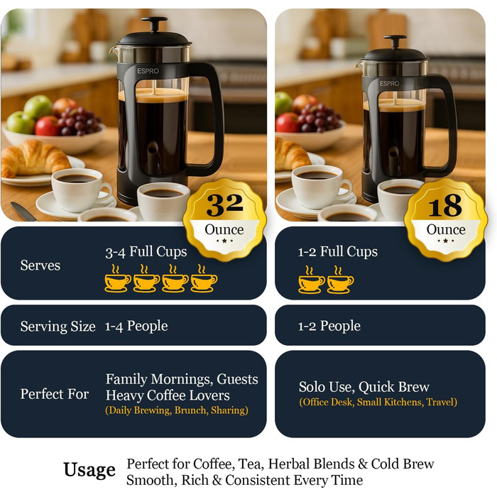 ESPRO P5 Френч-прес: кавомашина з запатентованим подвійним мікрофільтром, без осаду, з термостійкого боросилікатного скла