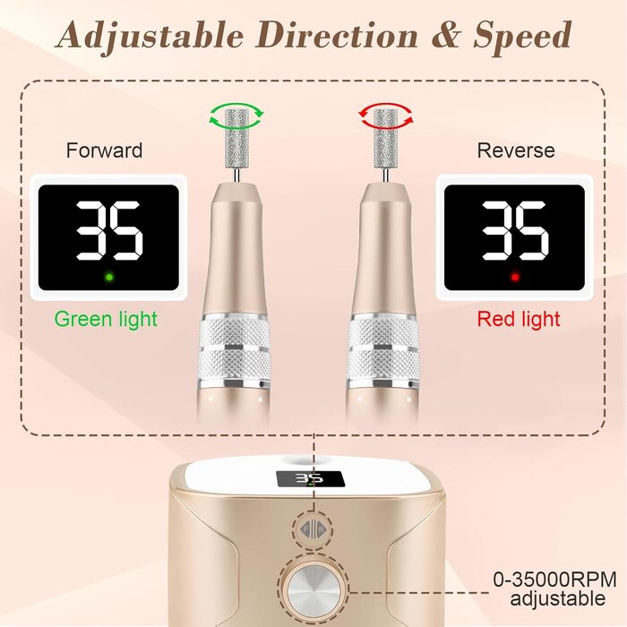 Електричний фрезер для нігтів Kredioo 11 в 1 з LED дисплеєм, 35000 об/хв, для манікюру та педикюру (манікюрний фрезер)