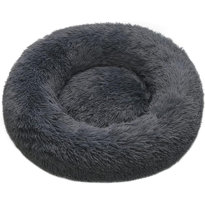 Кругле ліжко для котів та собак, 60 см, м'яке, миється, плюшеве, сірий колір (L)