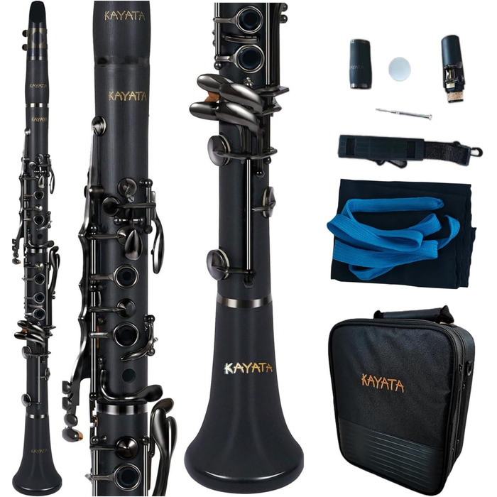 Кларинет KAYATA B з чорним ебонітовим корпусом, нікельовані клавіші, регульована підставка для великого пальця, кейс Deluxe Canvas чорний, нікель