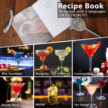 Cocktail Set, Godmorn Stainless Steel Shaker Set, 15-Piece Bartender Set with Improved Bamboo Stand, Recipe Book, Measuring Jigger, and Bar Spoon, 550 ml Gift Set for Home or the Bar