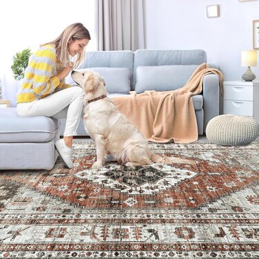 OMERAI Rug - Living Room Rug 200X290CM, Bedroom Rug Orange Oriental Style Soft, Short Pile Carpet - Washable in Washing Machine Rugs Orange 200 x 290 cm