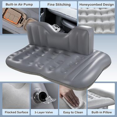 Автоматичний надувний матрац для заднього сидіння авто Coverado - сірий, універсальний, з вбудованим насосом та подушками