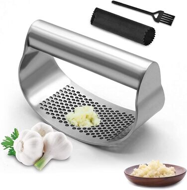 Набір прес-подрібнювачів часнику з нержавіючої сталі (3 шт.) - прес, подрібнювач, м'юлер, кухонний аксесуар з силіконовим очищувачем
