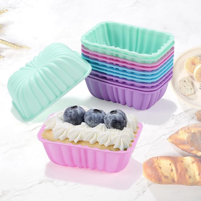 Encounter 28-Piece Silicone Baking Molds Set, Non-Stick Silicone 4/6/8 Cup Toast Pan, Silicone Mold for Bread, Meatloaf, Cake, with 24 Pack Reusable Baking Cups, Light Grey