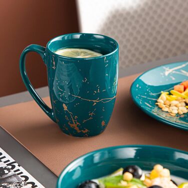 LOVECASA Набір посуду з порцеляни Sweet 16, 48-елементний сервіз, посуд для їжі з золотим декором, для 4-12 осіб, бірюзовий колір