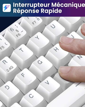 Механічна ігрова клавіатура TECURS бездротова, 80% TKL, підсвічування, Red Switch, QWERTZ, для ПК, ноутбука, Windows, чорно-біла