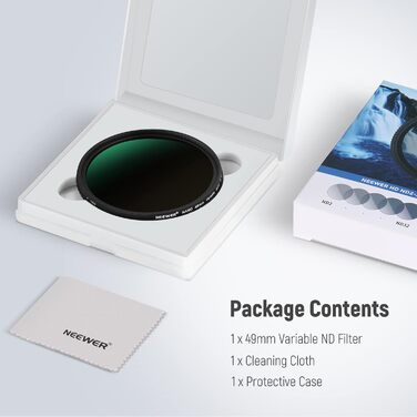 NEEWER Змінний ND-фільтр ND2-ND32 (1-5 ступенів затемнення) для камери, 49mm, з оптичного HD скла, водонепроникний, антибліковий