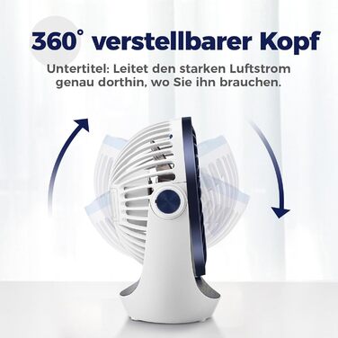 USB вентилятор OCOOPA: компактний настільний вентилятор з потужним потоком повітря та тихим режимом роботи. 3 швидкості, 360° обертання, портативний для офісу, дому та на вулицю. Колір: темно-синій