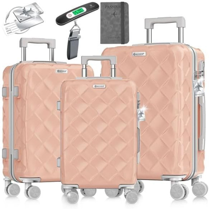 Набір валіз KESSER® 3 шт. | Валізи з ABS-пластику з кодовим замком, ваги для валіз та органайзер для документів, 360° колеса | Ручна поклажа та великі валізи для подорожей та бізнесу (Нюдовий сірий)