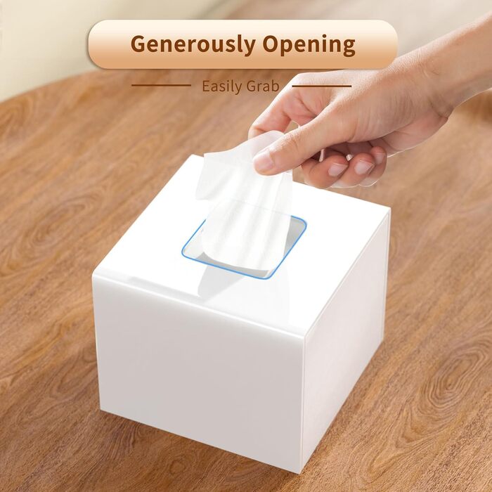AITEE Acrylic Tissue Box Cover: white square tissue holder, napkin dispenser for home, bathroom, kitchen, bedroom, office, coffee table, restaurant
