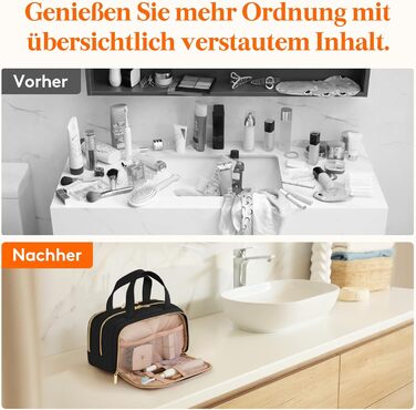 Жіноча дорожня косметичка Lifewit 5L, водовідштовхувальна косметичка з відділенням для мокрого одягу, органайзер для макіяжу, аксесуарів, шампуню та туалетних речей, чорна, M