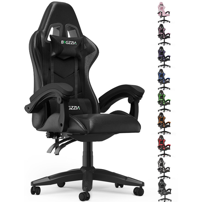 Геймерське крісло Racingreat Ergonomic: регульоване, з підголівником, PU-шкіра, для дітей, підлітків та дорослих, чорне