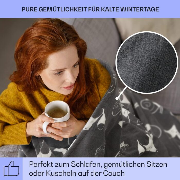 Електрична ковдра Klarstein XXL з підігрівом, 120W, 200x180 см, антрацит, для дому та кемпінгу, енергозберігаюча, пральна