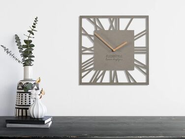 FLEXISTYLE Wall Clock No Ticking Sound Modern LOFT Piccolo Square 30cm Living Room Bathroom, z219n (Gray)