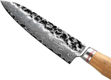 Ніж Santoku Wakoli Olive з дамаської сталі 17 см - професійний кухонний ніж з дамаської сталі 67 шарів з серцем VG10, ручка з оливкового дерева - для м'яса, риби та овочів, в дерев'яній коробці