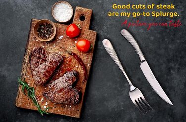 DAFFODILY Cutlery Set. Hammered 18/10 Stainless Steel Flatware. Mirror Finish, ultra-sharp steak knives, dishwasher safe. (Silver, 30)